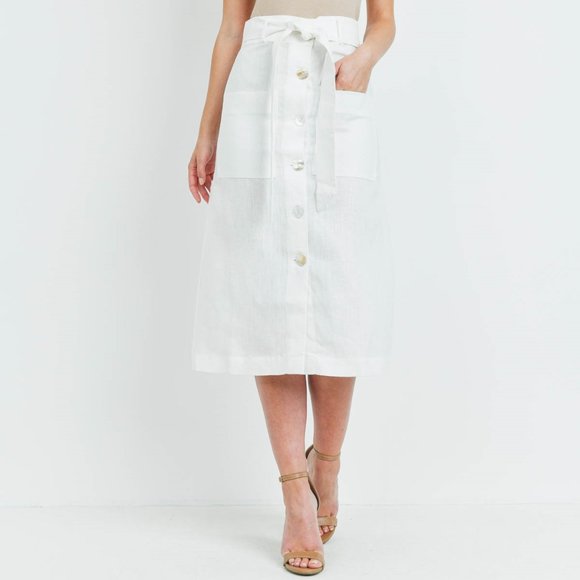 Belted Linen Button Skirt off white - Picture 9 of 10